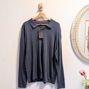 Robert Barakett Men's Triton Long Sleeve Collar Polo Navy Pima Cotton XL NWT